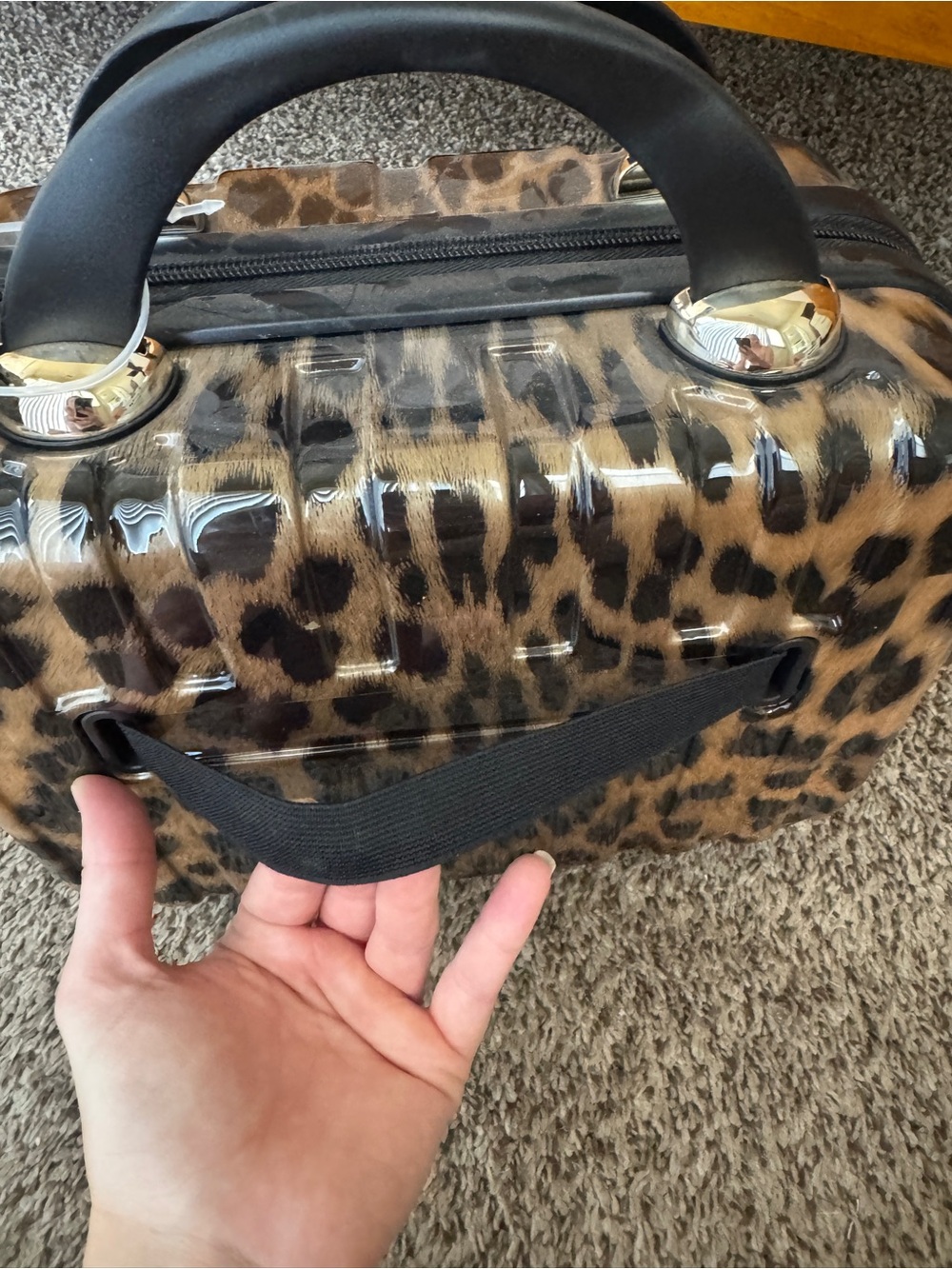 Leopard Print Hard-Shell Top Travel Bag - Cosmetic Case Carry On - Picture 4 of 4